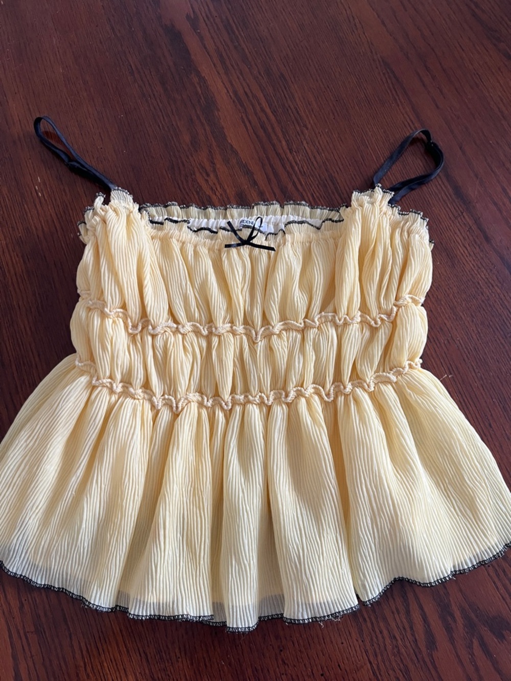 Women’s Yellow Ruffled Smocked Spaghetti Strap Top